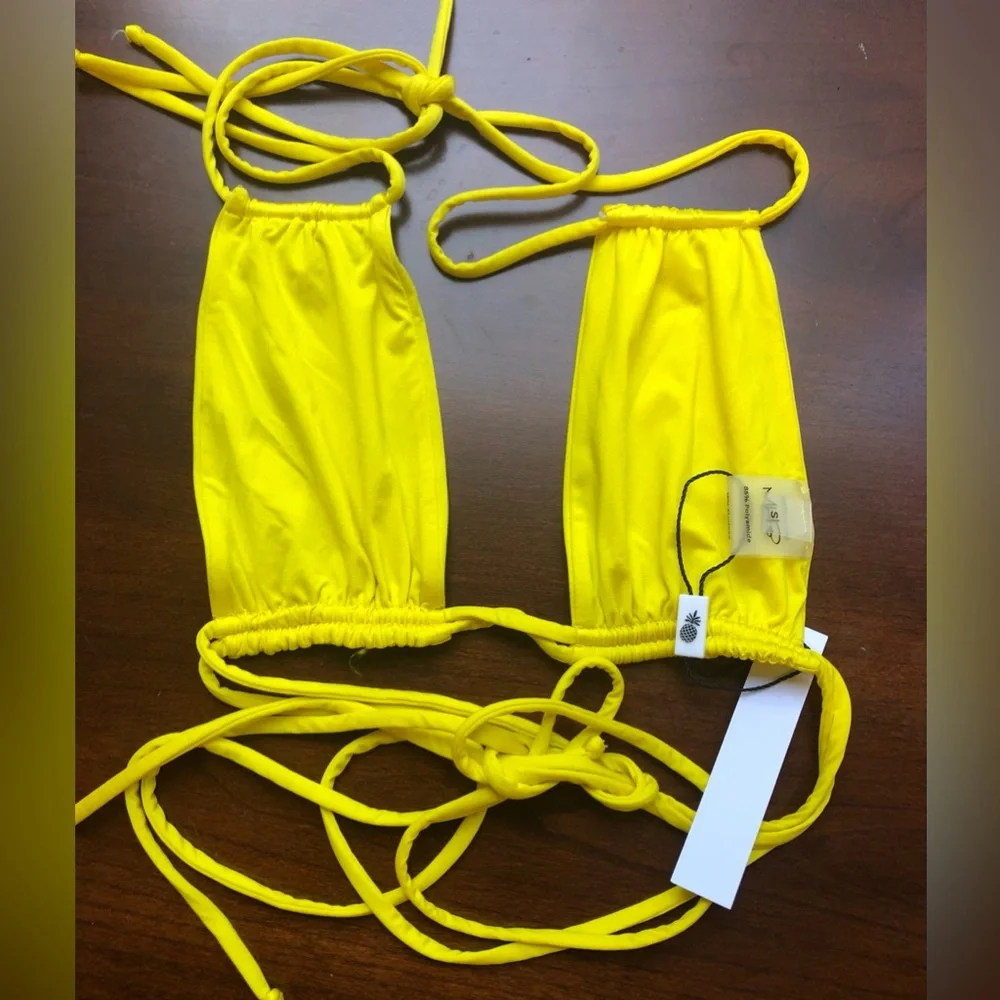 NWT Monica Hansen Rectangle Double String Bikini Top in Zafferano Yellow